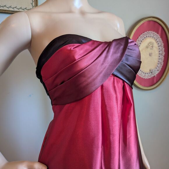 NWT Vintage Y2K Jump Mini Dress Red Satin Strapless Party Ombre Size 3 - Picture 6 of 11